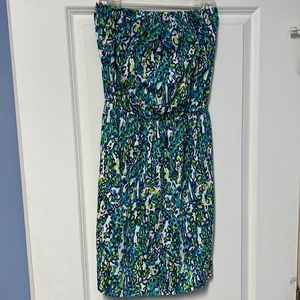 Lilly Pulitzer strapless dress. Size XS. navy green purple.